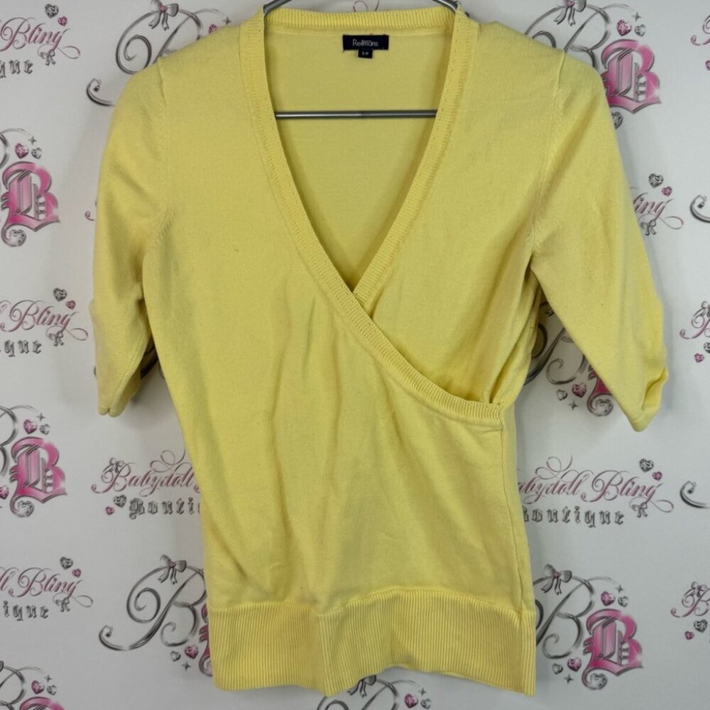Reitmans top shirt babydoll style criss cross y2k baby yellow Yellow V-Neck Top